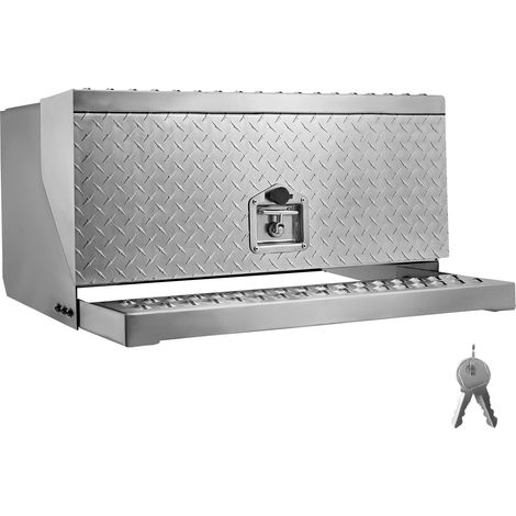 Mophorn Caja de herramientas de aluminio resistente con escalón, dimensiones 760 x 750 x 400 mm, diseño con placa de diamante y pestillo amortiguador, ideal para plataformas, grúas y semirremolques (1/5)
