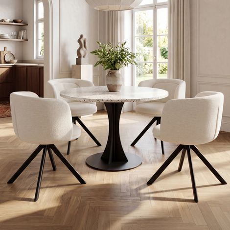 Wahson Set di 4 Sedie Girevoli Gambe in Metallo a 360°da Pranzo con Schienale Curvo, per Cucina Ufficio Soggiorno, Bianco
