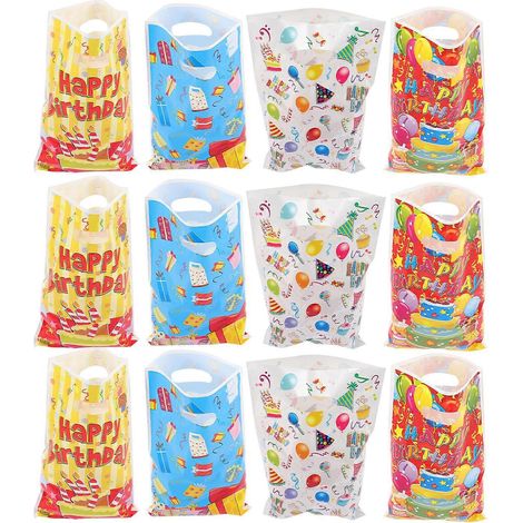 Sacs cadeaux réutilisables, lot de 40, en plastique, couleurs assorties, avec poignées, pour fêtes d'anniversaire. (1/5)