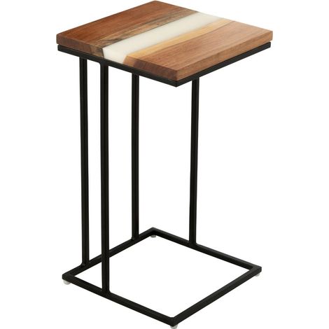 Table d'Appoint Carrée en Bois "Douglas" 55cm Naturel & Blanc (1/5)