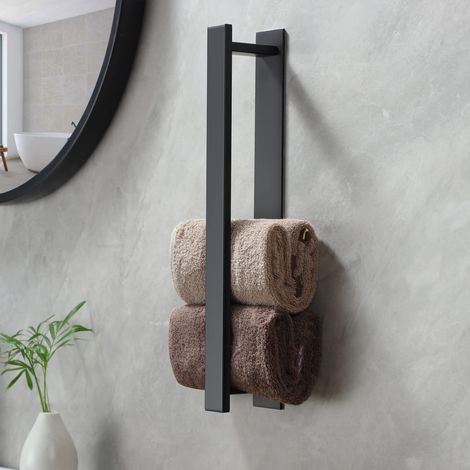 Porte-serviettes droit, porte-serviettes sans clous noirs-AquaForge (1/5)