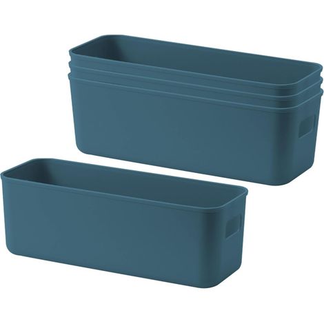 boîte de rangement plastique pp lot de 4 bleu rectangulaire empilable avec poignée pour cuisine salle de bain bureau maquillage (1/5)