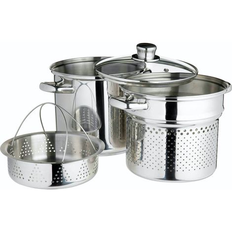 KitchenCraft World of Flavours - Nudelkocher mit Sieb und Dämpfkorb, Geschenkbox, Induktionskocher, Edelstahl, 4L