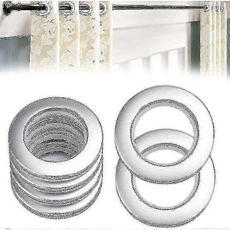 50 silberne Kunststoff-Gardinenringe mit 40 mm Durchmesser, passend für Gardinenstangen und Fenster. (1/4)