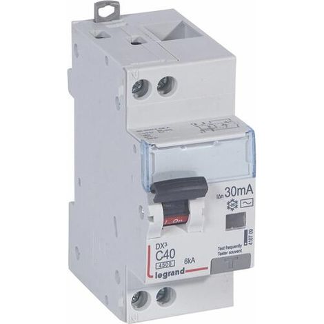 Disjoncteur diff DX³ 4500 vis/vis - U+N 230V 40A - typeAC 30mA - courbe C - 2 modules  - Neutre A Droite - 410709