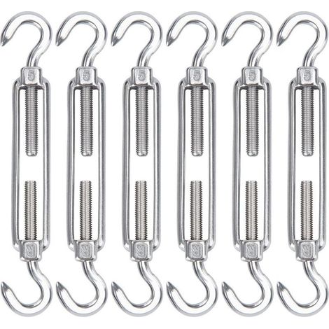 M5 Tendeur Cable Acier Inoxydable, Lot de 6 Tendeur de Fil Crochet et Crochet Réglable Heavy Duty Tension Hook & Hook pour Corde Cable Fil à Linge, Grillagefor Sun Shade Installation (1/5)