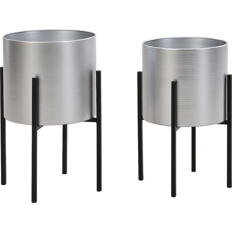 Portavaso su piede D.25 x H.39 e D. 23 x H.35,5 in Metallo Argento e Nero - Lotto di 2 - EDMEE