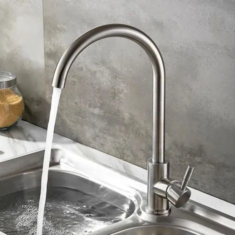Robinet de Cuisine Monocommande Bec Pivotant Inox Satine (1/3)