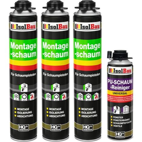 IsolBau Pistol Mounting Foam B2 Montageschaum 3 x 750 ml 1 x Nettoyant (1/5)