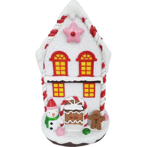 Maison de village de Noël illuminée, scène de Noël, maison d'hiver à collectionner pour décoration de Noël, cabane de bonhomme de neige rouge (1/2)