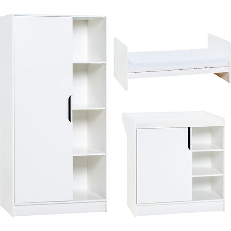 Chambre complète lit bébé évolutif commode à langer et armoire 1 porte Vox Maxim Blanc