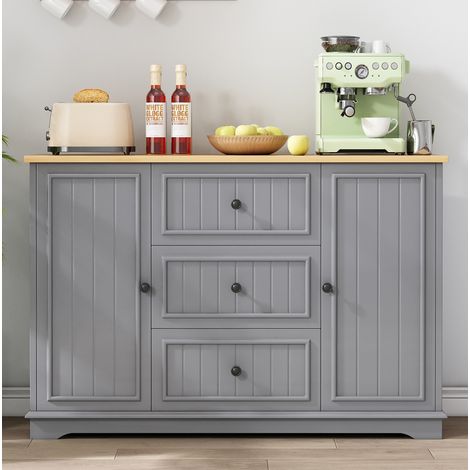 Graues Sideboard aus MDF 126 x 40 x 86 cm mit 3 Schubladen und Türen, HAVRYA (1/5)