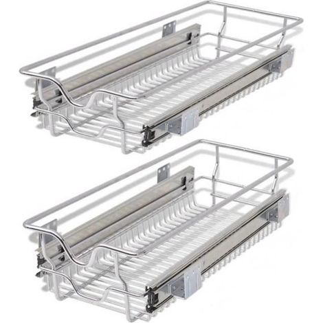 Aqrau lot de 2 Panier de Rangement 2 tiroirs de rangement téléscopiques - tiroirs coulissants cuisine, paniers coulissants cuisine - 41 cm