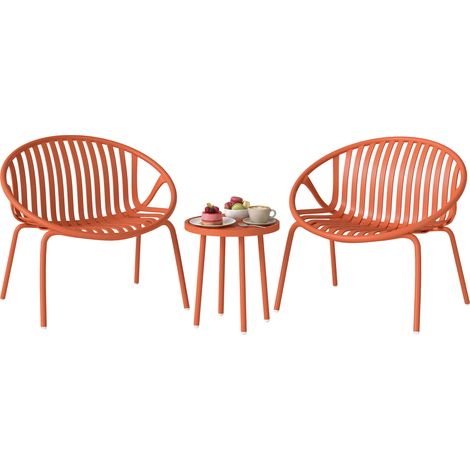 3-teiliges Bistro-Set für den Garten mit Couchtisch aus Stahl und Polypropylen, 80 x 70 x 75 cm, Rot