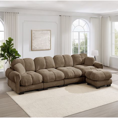 CHICFURN Divano 2 posti 190x86x90 cm in ciniglia grigio chiaro modulare per salotto (1/5)
