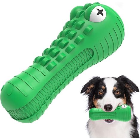 Jouets à mâcher résistants pour chiens à mâchoires puissantes, jouets couineurs en caoutchouc naturel, saveur lait, pour chiens moyens et grands (vert, crocodile) (1/5)