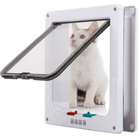 Chatière pour Chat,Magnétique Verrouillable 4 Modes pour Animaux Domestiques Chatons et Chatons Small Blanc (1/4)