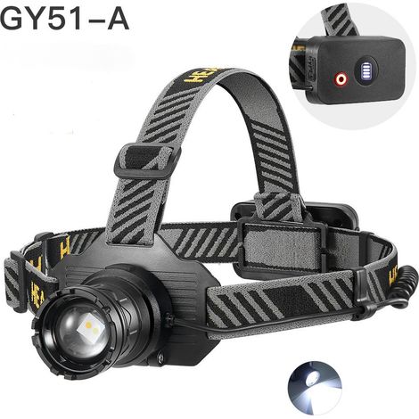 Lampada frontale ricaricabile 2025 - Zoom variabile, impermeabile IPX7, controllo touch - Ideale per corsa, pesca, campeggio, passeggiate con il cane (nero) [Classe energetica A+++] (1/3)