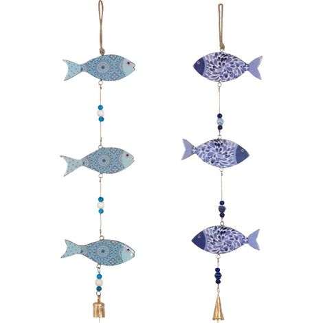 Mobile pesci in legno blu celeste set da 2 modelli 69 cm (1/5)