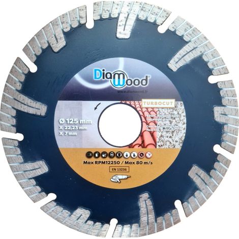 DIAMWOOD – Disque diamant turbo – 125 mm × 22,23 mm × 7 mm – Béton, margelle, tuile, carrelage