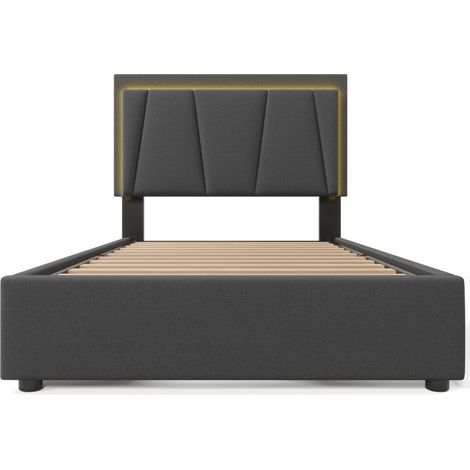 LED-Polsterbett 90x200 cm, 2 Schubladen, verstellbares Kopfteil, grau, HOMVRA, mit Matratze (1/5)