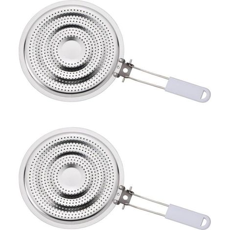 Réducteur de diffuseur de chaleur de cuisine, pare-flamme avec poignée amovible, acier inoxydable, lot de 2 (1/4)