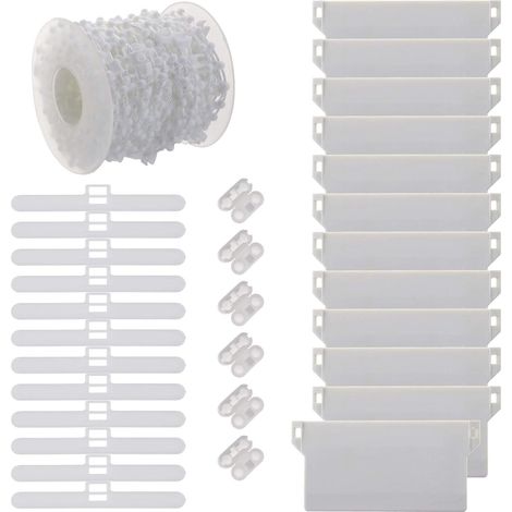 Kit di riparazione per contrappeso inferiore di tende verticali, composto da 31 pezzi, ganci superiori da 89 mm per tende verticali, catena da 10 m e connettori in plastica, kit di sostituzione fai-da (1/5)