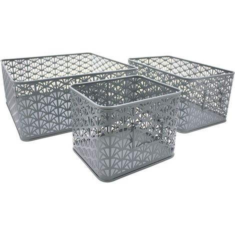Lot de 3 paniers de rangement en métal vert dimensions variées (1/5)