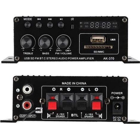 Amplificateur Audio, 12V Mini Amplificateur de Puissance Numérique Hifi Amplificateur Stéréo avec Télécommande pour Enceinte (1/4)