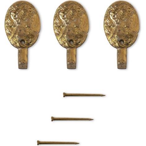 Lupia - Kit 3 Ganci VOLTO DI DAMA ORO per Quadri, Specchiere e Cornici, Metallo Dorato, Include Chiodini per il fissaggio, Adatti a tutti gli ambienti, Dimensioni 3,8x2,0 cm (1/3)