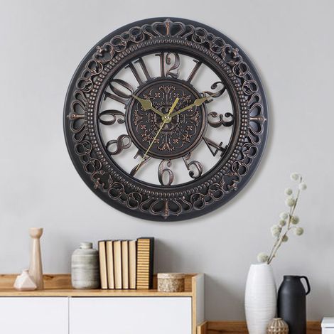 diamètre marronHorloge murale rétro design vintage ronde cuisine Shabby chic sans bruit 30.5 cm Marron (1/5)