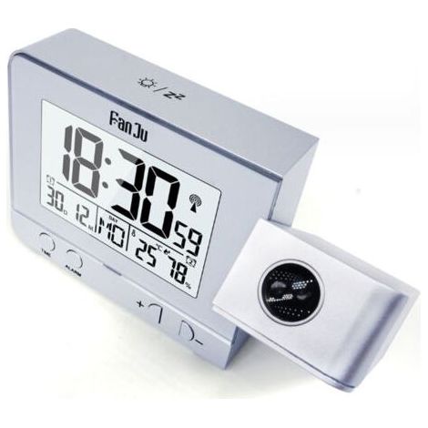 Réveil de projection pour chambre à coucher avec thermomètre et hygromètre, horloge de plafond numérique à intensité variable, affichage LED avec chargeur USB, rotation à 180 °, double al (1/5)