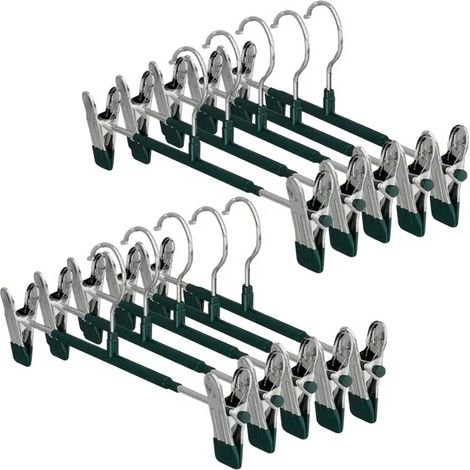 10 Pcs Cintres Pantalons, Porte-Pantalons Metal, Ceintre pour avec 2 Pinces Antidérapants et Réglables, Cintre Jupes Femme Gain de Place pour Suspendus Manteau, Jeans, Chaussettes, Vert (1/5)