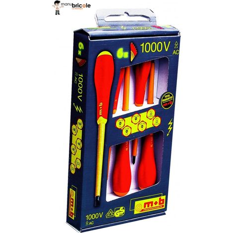 Mob Outillage – Jeu de 6 tournevis isolés 1000V – Norme EN 60900 – Isolation testée à 10 000V – Poignée bi-matière ergonomique – Pour travaux sous tension (1/5)