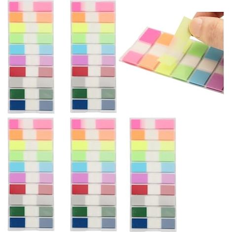Sticky Notes, Lot de 1000 onglets autocollants transparents en PET Multicolore pour marque-pages, études, bureau, planificateur scolaire, mémo