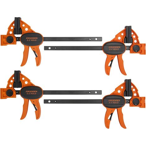 Jorgensen 99216A, Set di 4 morsetti per la lavorazione del legno da 150 mm, collegabili a morsetti a barra da 40,64 cm, a sgancio rapido, con divaricatore da 290 mm, utilizzabili con una sola mano