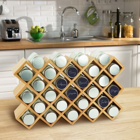 Porta spezie in bambu con barattoli - organizzatore da cucina