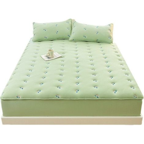 Ensemble de trois pièces de drap-housse matelassé en coton lavé teint en fil de coton brodé, protège-matelas simple et double (1/5)