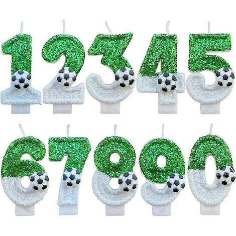 10 bougies d'anniversaire pour enfants sur le thème du football, chiffres de 0 à 9, paillettes vertes, décoration créative pour gâteau d'anniversaire de garçon ( ) (1/5)