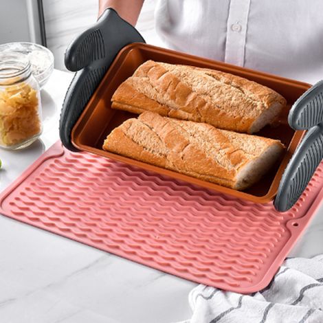 Tapis de table isolant en caoutchouc, antidérapant, imperméable et résistant à la chaleur, pour égoutter la vaisselle, rose (1/5)