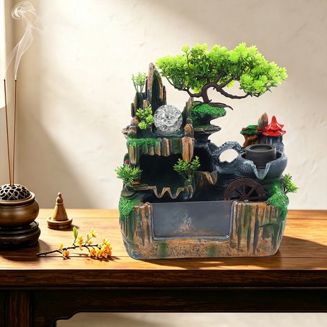 30x18x33cm Petite fontaine de rocaille avec boule de cristal, fontaine de rocaille en résine avec éclairage LED pour la maison ou le bureau (1/5)