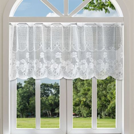 Modern kitchen curtains, short white curtains with a delicate floral jacquard pattern, tulle curtains, decorative curtains for living rooms and bedrooms, 147 x 45 cm (W x H), 1 piece (1/5)