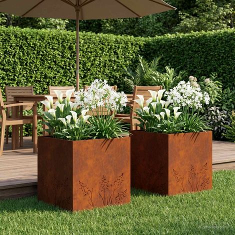 Cache-pot de jardin 2 pc Rouillé 50 x 50 x 49 cm Acier patiné (1/5)