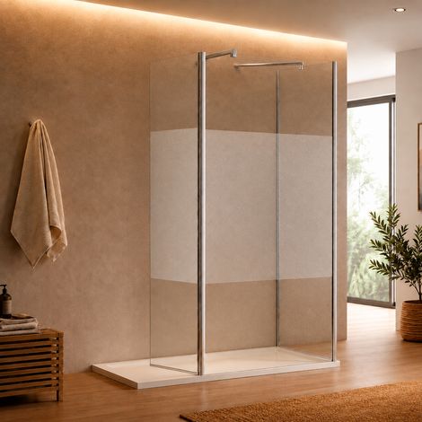 Paroi de douche Fixe 80 cm + Paroi Laterale 90 cm + Volet 40 cm - Sablée (1/5)