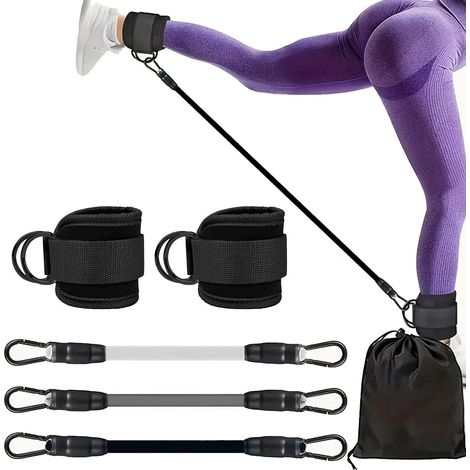 Fascia elastica per caviglie con resistenza, tre bande elastiche, tre livelli di peso, aiuta ad allenare efficacemente i glutei, colore nero. (1/2)