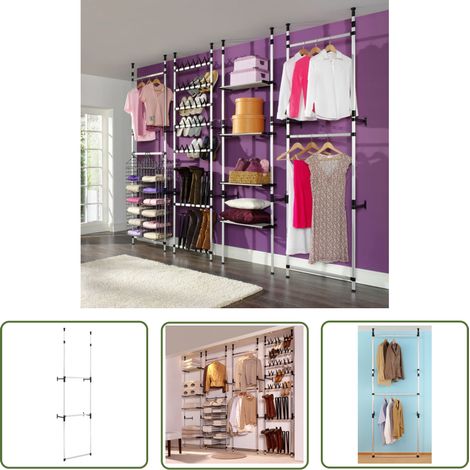 The Living Store Système de garde-robe télescopique avec barres Aluminium - Portemanteau Télescopique - Armoire Extensible - Organisation De Placard - Système De Rangement - Dressing Pliable (1/5)