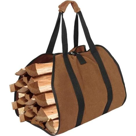 Firewood Carry Bag, Canvas Fireplace Log Bag, Foldable, Water Resistant Log Bag with Strong Handles for Wood Stoves, Logs Camping Accessories, 98 x 46 cm (1/4)