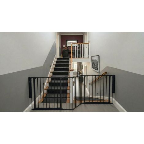 Safetots Barrière Escalier Multi-Panneaux avec 2 Portillons, Noir, Longueur Totale 220cm (1/5)