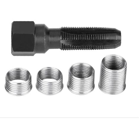 Kit de réparation de filetage de bougie d'allumage, ensemble de 5 pièces de tarauds et d'outils de réparation de filetage de bougie d'allumage en acier au carbone, avec inserts pour la réparation de (1/5)