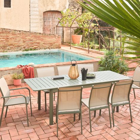 Lot de 4 chaises de jardin Buffalo empilables aluminium et textilene kaki. 64.5 x 45.5 x 89.5 cm (1/5)